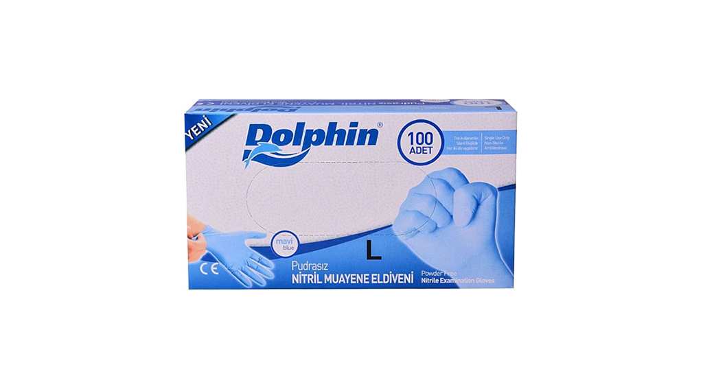 Dolphin Nitril Muayene Eldiveni Pudrasız Mavi L