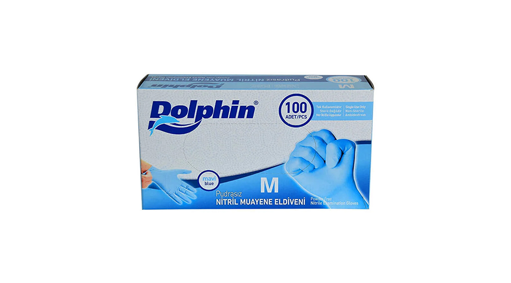 Dolphin Nitril Muayene Eldiveni Pudrasız Mavi M