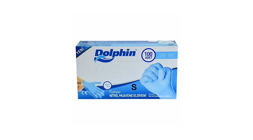 Dolphin Nitril Muayene Eldiveni Pudrasız Mavi S
