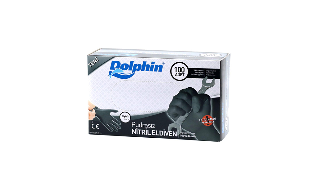 Dolphin Pudrasız Nitril Eldiven L Siyah Extra Kalın