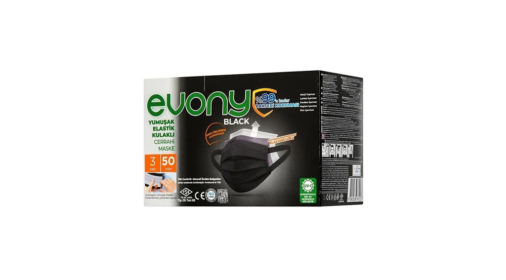 Evony 3 Katlı Yumuşak Elastik Kulaklıklı Cerrahi Maske 50’li Paket
